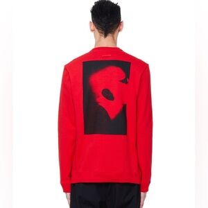 Raf Simons Red Graphic Transform Crew Neck Sweat Shirt Size S